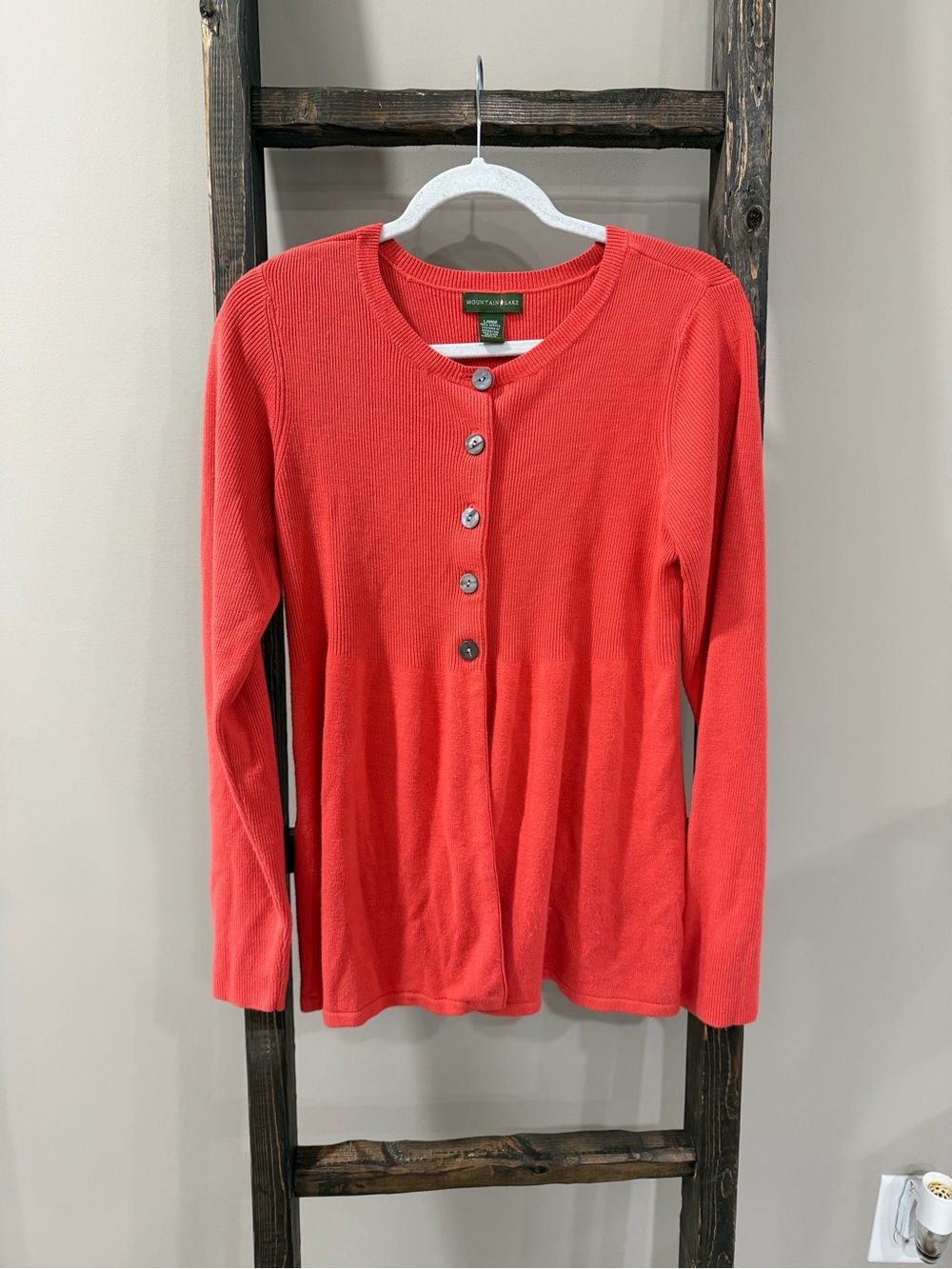 Mountain Lake Coral Red 100% Acrylic Cardigan
